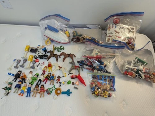 90's Vintage Playmobil Sets and Figures Lot: 3396, 3144, 3495, 3804, 3873, 3225