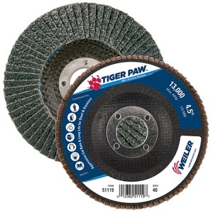 51119 4-1/2" Tiger Paw Abrasive Flap Disc, Angled (Ty29), Phenolic Backing, 4...