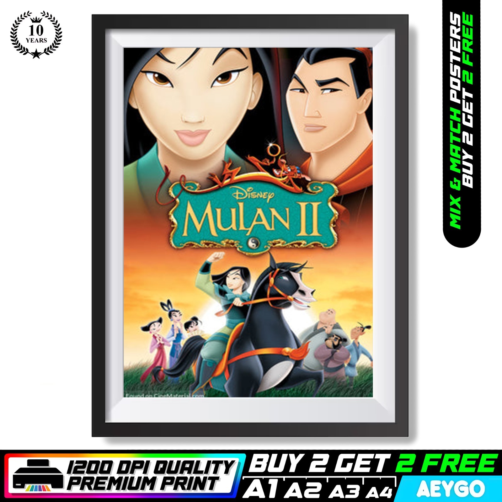 Arte de pared de película MULAN 2 tamaño póster impresión cine clásico