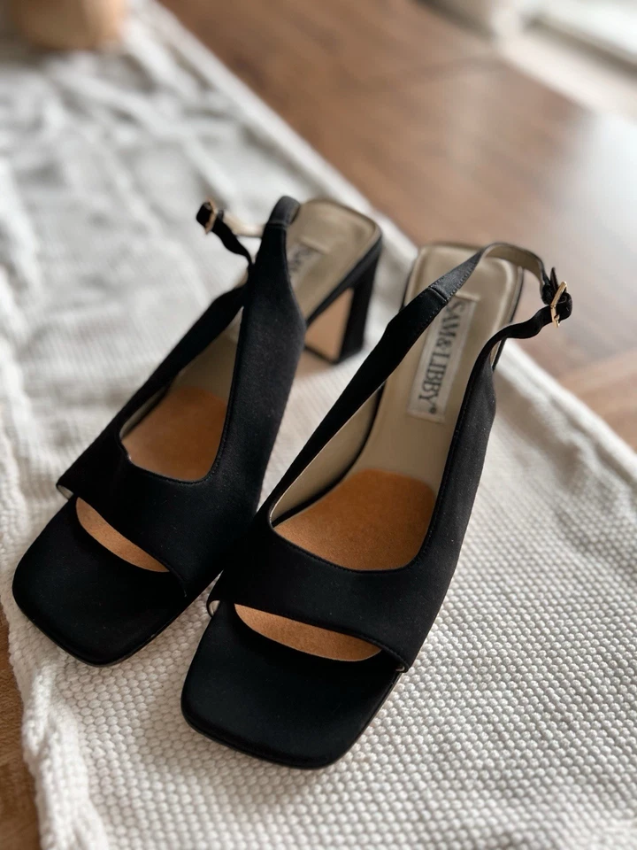 Sam & Libbey Años 90 Grueso Gatito Tacones Peep Toe Talla 9 Mínimo Clásico De Colección Foto 4 de 4