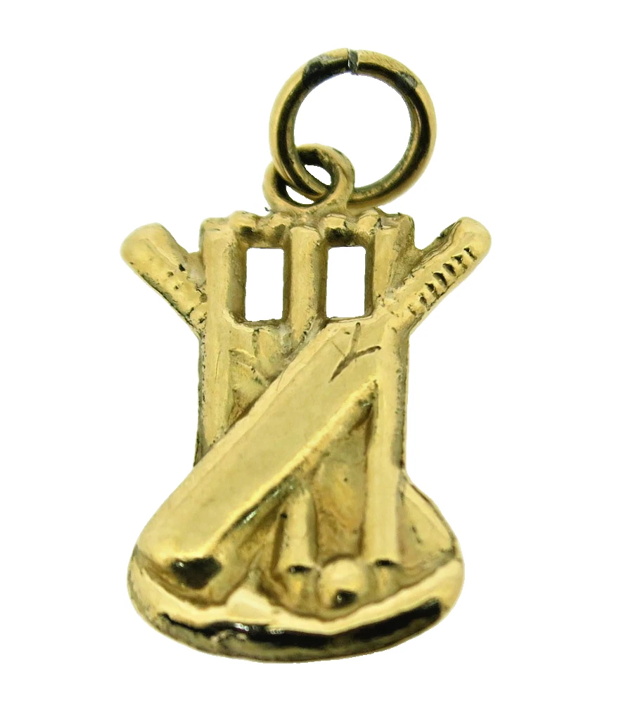 Cricket Fledermaus Stümpfe Charms Anhänger 9ct Gelbgold Vintage gepunzt London 1965