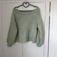 Miss Selfridge Sage Green Diamond Off Shoulder Bardot Knit Jumper Top Size 10