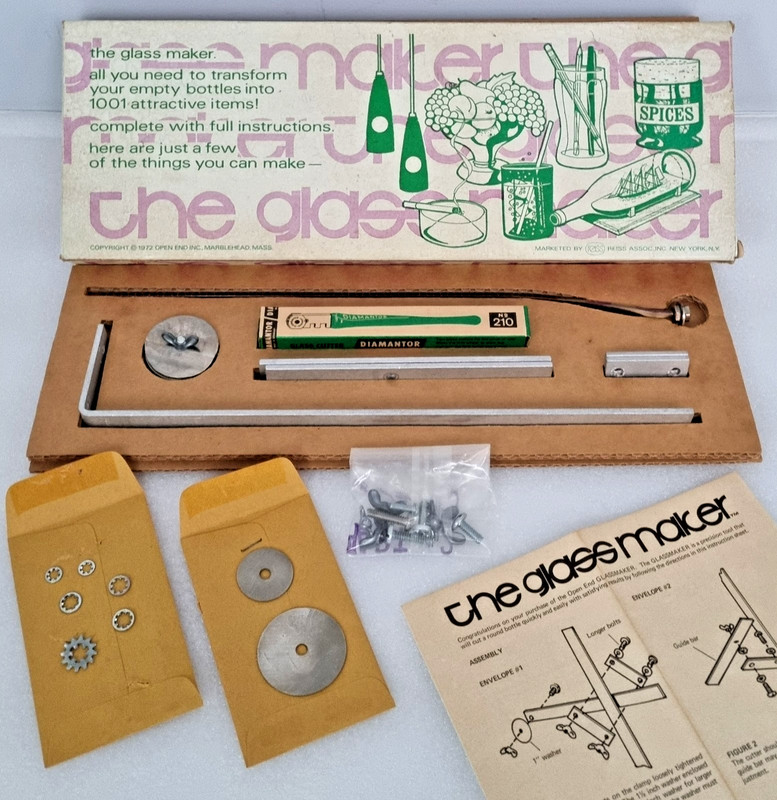 1972 Open End Inc The Glass Maker Bottle Cutting Kit–Complete w/Box Instructions