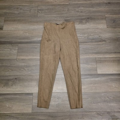 Zara Basic Coll Light Brown Faux Suede Legging Women Large Zip Ankle High Rise 