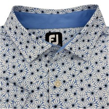 FootJoy FJ Golf Polo Shirt Mens L Geometric Floral Print Stretch Blue White