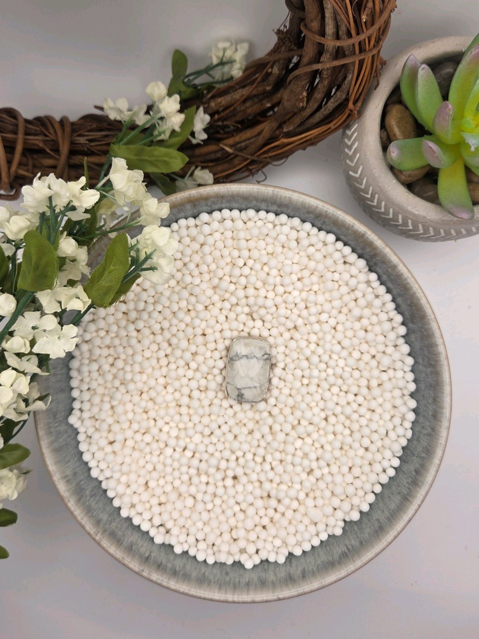 Faceted Howlite sterling Silver Rectangular Cushi… - image 1