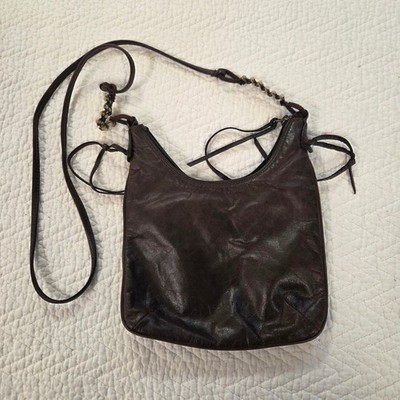 Coccinelle Dark Brown Italian Leather Crossbody Bag Made in Italy Boho Hobo