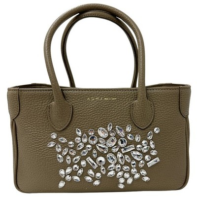 ADMJ Leather Tote Bag Gray Beige Simple Adult Everyday Use Women's #BBB471