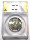 1948 Franklin Half Dollar ANACS MS65 FBL
