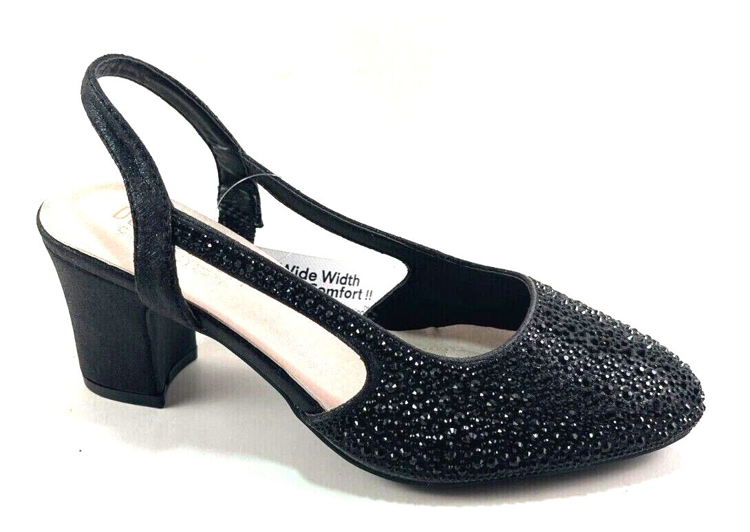 De Blossom Gloria-28 Wide Width Rhinestone Mid Heel Dress Shoe