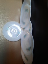 6 Vintage Fire King Milk Glass 6  Saucer Bonnie Blue Flowers Oven Ware No.18