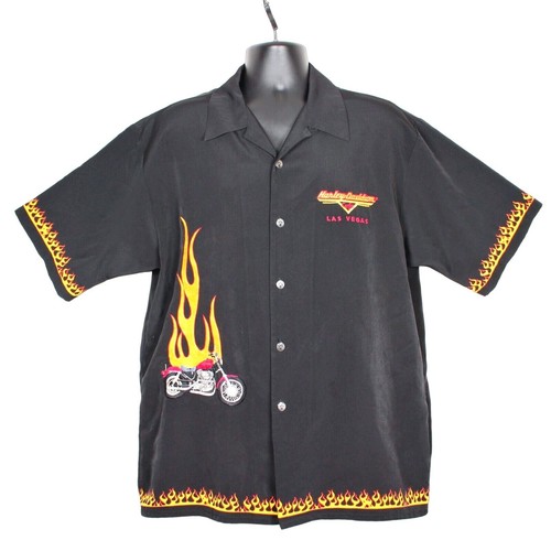 Harley Davidson Café Las Vegas Embroidered Sportster Flame Button Shirt Herren L - Bild 1 von 12