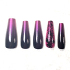 Custom Gel Press on Nails fake nails Handmade 10 pc set Medium black pink ombre