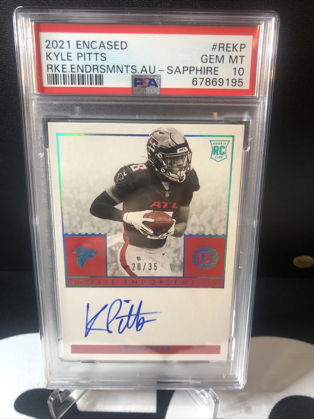 Kyle Pitts Panini Encased Rookie Endorsements #REKP Sapphire