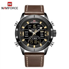 NAVIFORCE Men Military Sport Watch Leather Wristwatch Male Digital LED Watches