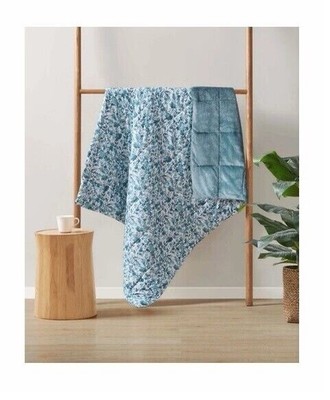 CLEAN SPACES Quilted Throw ~ 50 in. x 60 in ~ Floral Teal