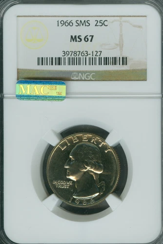1966 WASHINGTON QUARTER NGC MS67 SMS MAC SPOTLESS .