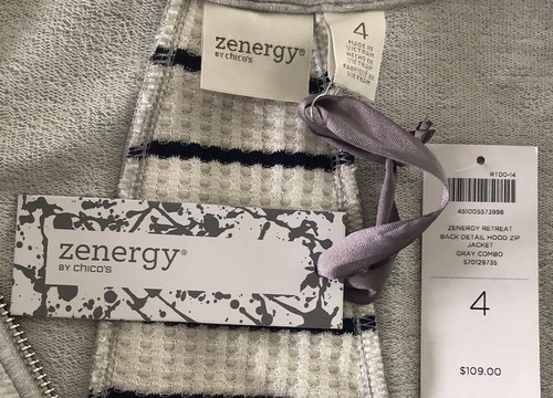 CHICO’S Zenergy Gray Blue White Hoodie Jacket Back Detail Stripe SZ 4=2X NWT - Picture 8 of 15