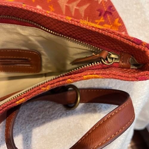 Lucky Brand Womens Red Orange Aztec Printed Tote Bag Zip Boho Western Southwest - Picture 14 of 15