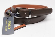 NUEVO CON ETIQUETAS Polo Ralph Lauren Cinturón de Vestido Reversible 48 Marrón Coñac Tostado Cromo Hebilla