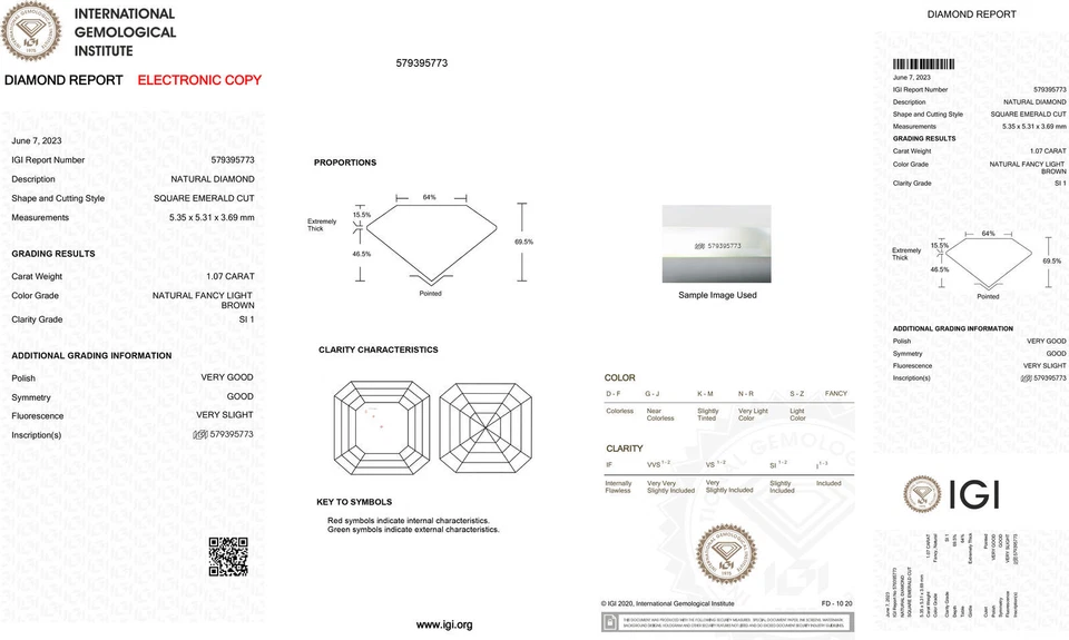 Brown Diamond Asscher Shape Natural Fancy Color 1.07 Carat SI1 IGI Certificate - Image 3 of 4