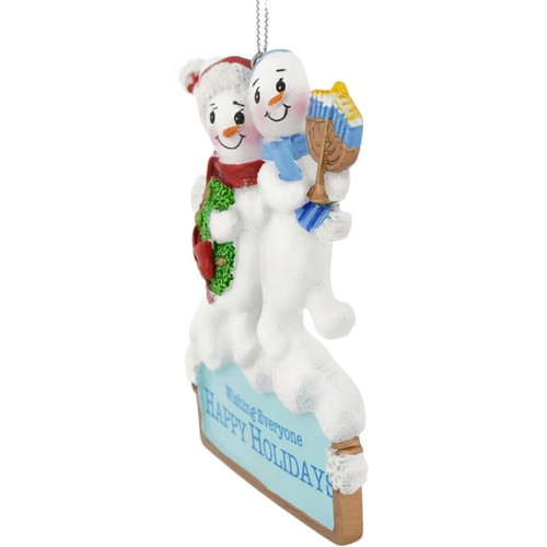 Hanukkah And Christmas Snowmen Ornament A1843 New - Picture 3 of 4