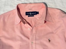 Polo Ralph Lauren Men's Long Sleeve Pink Fitted Oxford Shirt Siz 16.5 34 Vintage