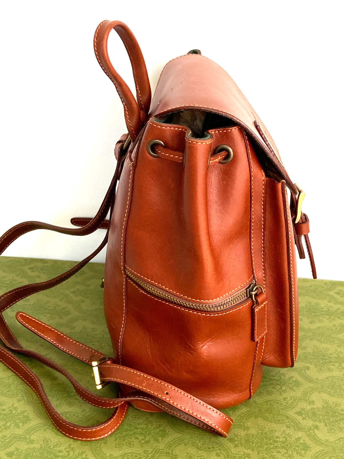 TED BENSON VTG Drawstring Side Pockets Smooth Lea… - image 4