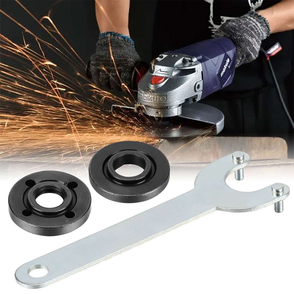 Angle Grinder Wrench & Flange Nut Set – Metal Spanner Lock Nut For 4.5" & 5" Grinders, Fits Dewalt, Makita, Bosch, Ryobi, 5/8"-11 Thread (1 Set)