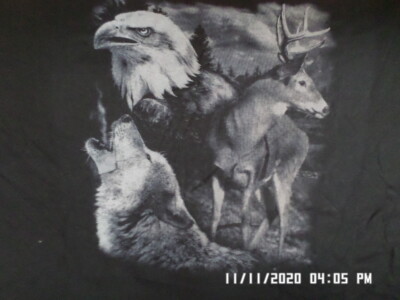 NEW 6XL T-Shirt: Buck Deer, Eagle, & Wolf w/ Pocket (Black)