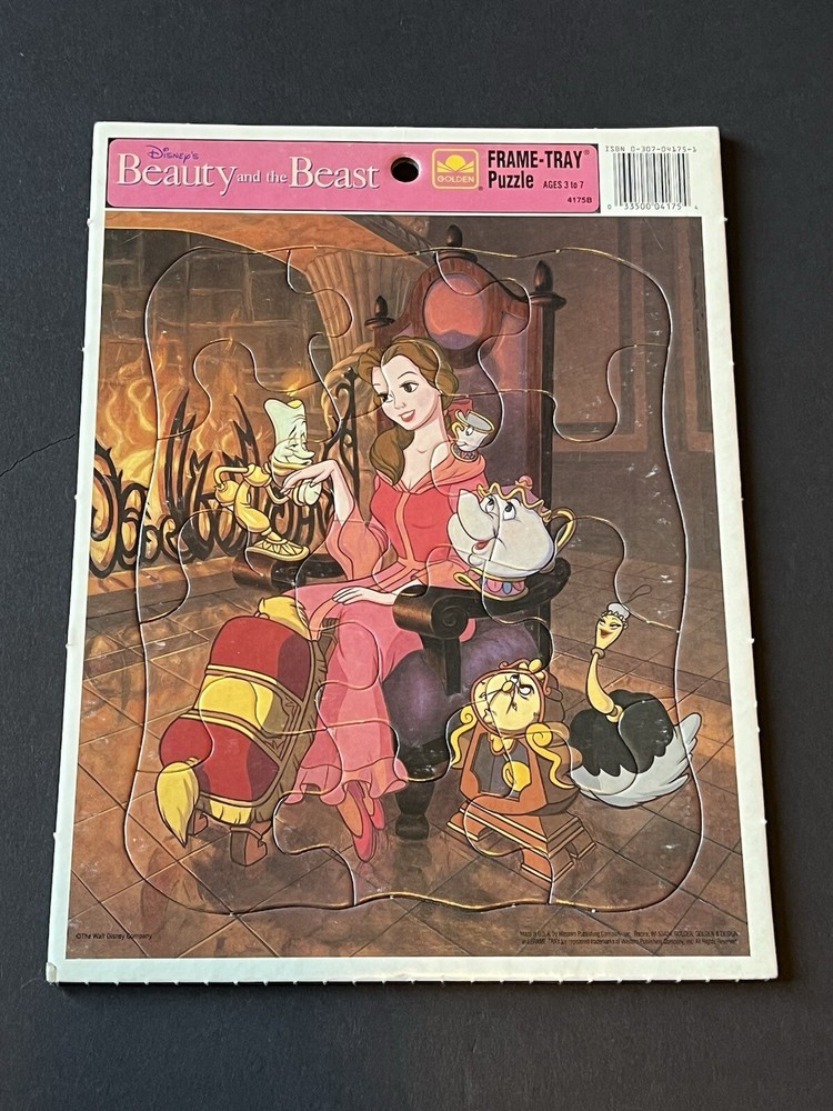 VINTAGE DISNEY BEAUTY AND THE BEAST FRAME-TRAY PUZZLE GOLDEN 4175B