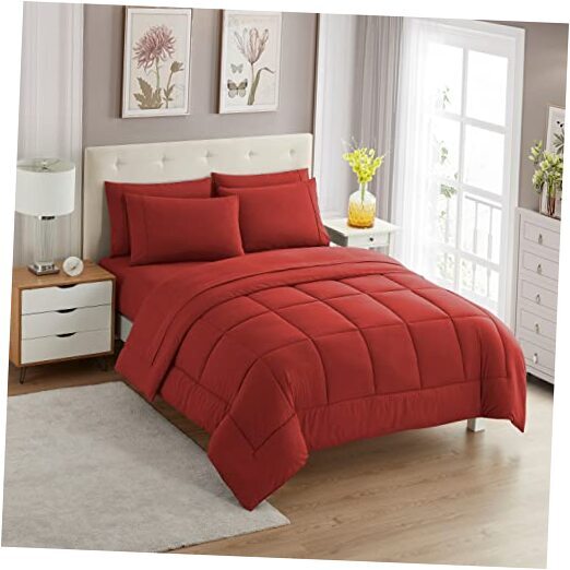 5 Piece Comforter Set Bag Solid Color All Season Soft Down Twin 1 Red