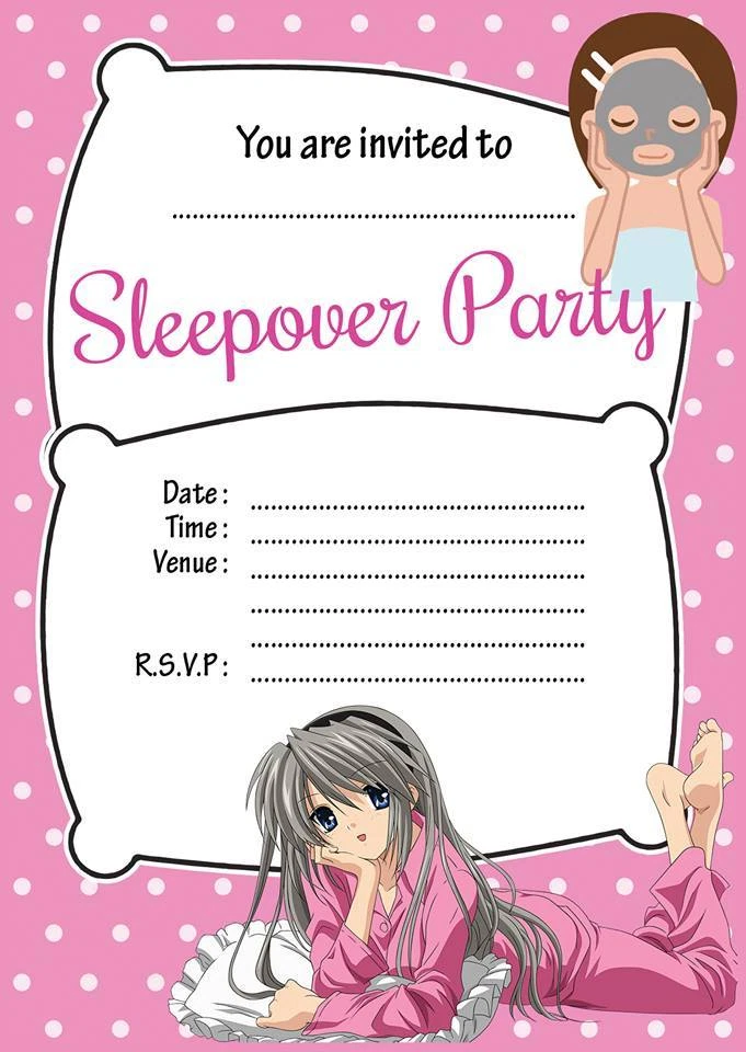 CHILDRENS SLEEPOVER INVITES SLUMBER PARTY INVITATIONS KIDS PINK GIRLS