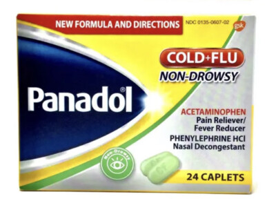 Panadol Cold and Flu Non-Drowsy 24 Caplets Acetaminophen Cold+Flu Exp06/26