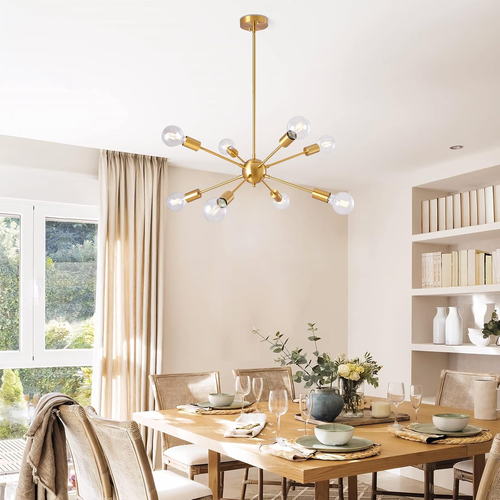 Gold Sputnik Chandelier 8 Lights Modern Chandeliers Brushed Brass Ceiling Light - Picture 7 of 10