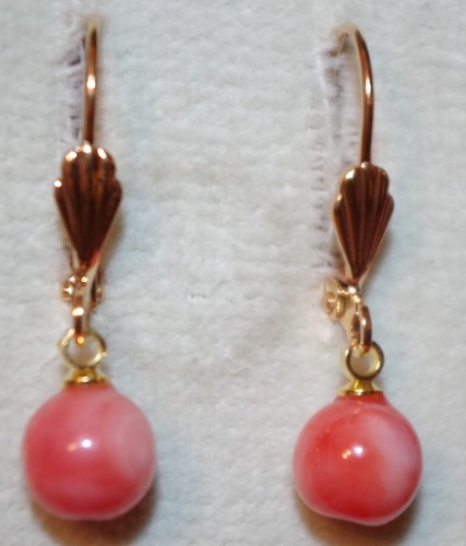 Gorgeous 14K GF Petite Angel Skin Salmon Coral Round Drop Lever back Earrings - Picture 5 of 12
