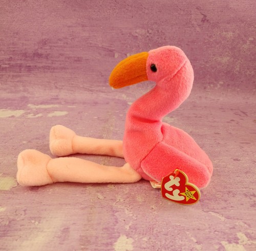 Pinky Flamingo Original Gorro Bebés 1995 TY Bebé Vintage 10 pulgadas Rosa Peluche Juguete - Imagen 3 de 8