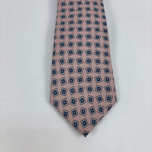 Corbata Turnbull & Asser Hecha a Mano en Inglaterra ROSA CON AZUL Y BLANCO Seda Para Hombre - Imagen 4 de 18