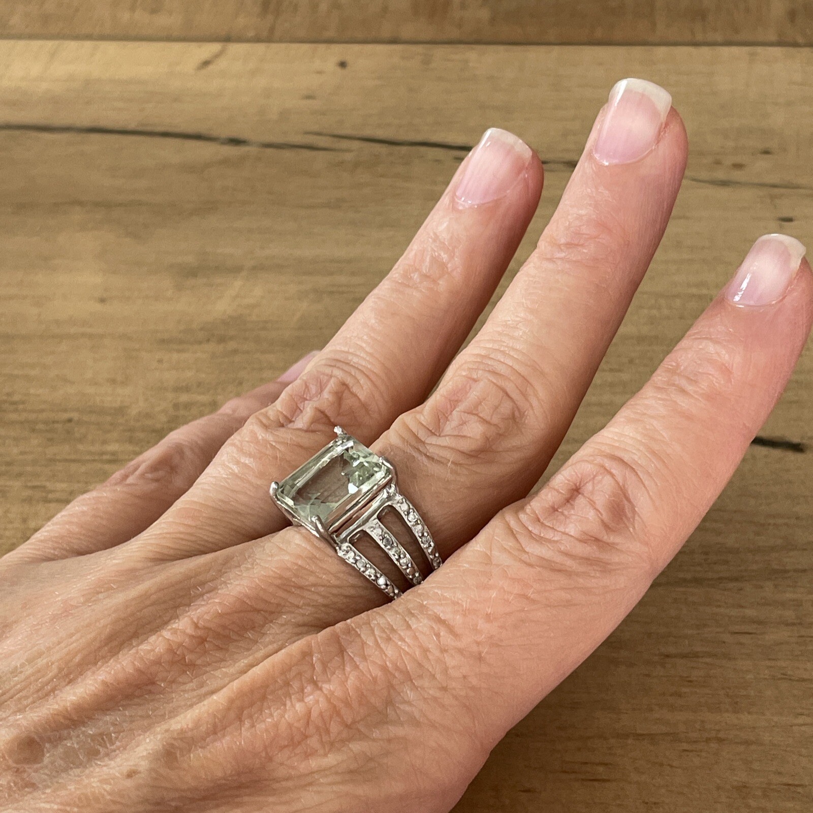 Sterling Silver Rectangular Green Gemstone Ring S… - image 7