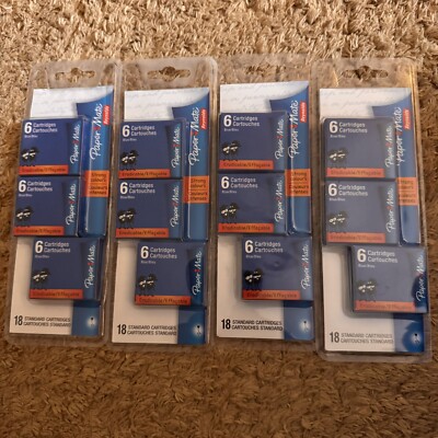 VIER Packungen Paper Mate Reynolds Standard International Blue Tinte 72 Patronen NEU