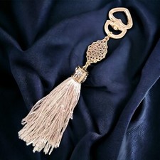 Honey Bee Tassel Key Fob Bag Charm 8" Gold Tone Heart Clasp Handmade Gift Boxed
