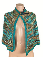 Vintage 60's Hippie Hand Knitted Poncho Cottagecore Crochet Striped Shawl