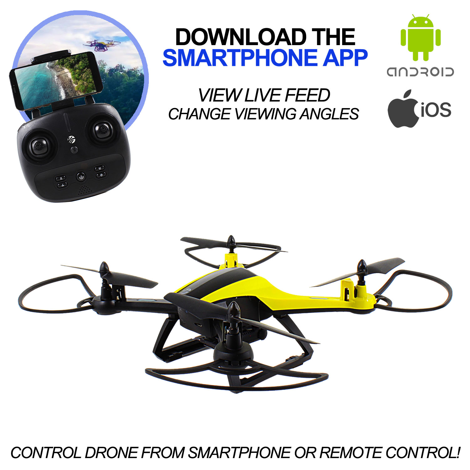 VTI Skytracker GPS Aerial Drone with Camera, 1000 Ft Range, Live