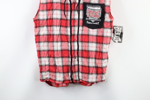NOS Vintage 90s Everlast Mens Medium Spell Out Sleeveless Hooded Flannel Shirt - Picture 3 of 12