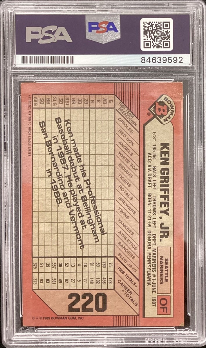 Ken Griffey Jr Signed 1989 Bowman #220 Baseball Card Mariners