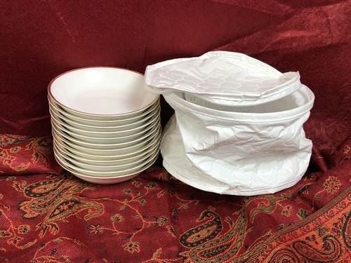 VTG 12 Pc Noritake Gold Rim Dessert/Fruit Bowls Set Fabric Storage Case w Zipper