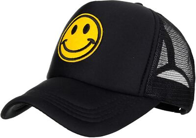 Baseball Cap Adjustable Trucker Hat Ponytail Sun One Size-Medium, Black-smile 