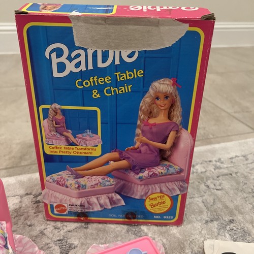 1992 Barbie 9322 Coffee Table And Chair Set With Box Mattel - Picture 4 of 5