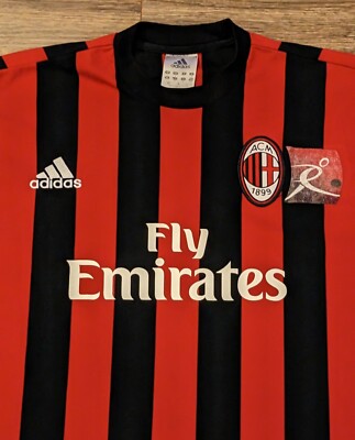 2010 AC Milan Fly Emirates Adidas Men's Soccer SS Jersey - S Read
