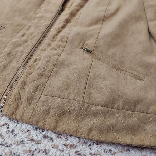 Dressbarn Faux Suede Jacket Womens Sz M Brown Tan Full Zip Blazer Lined Neutral - Picture 4 of 16